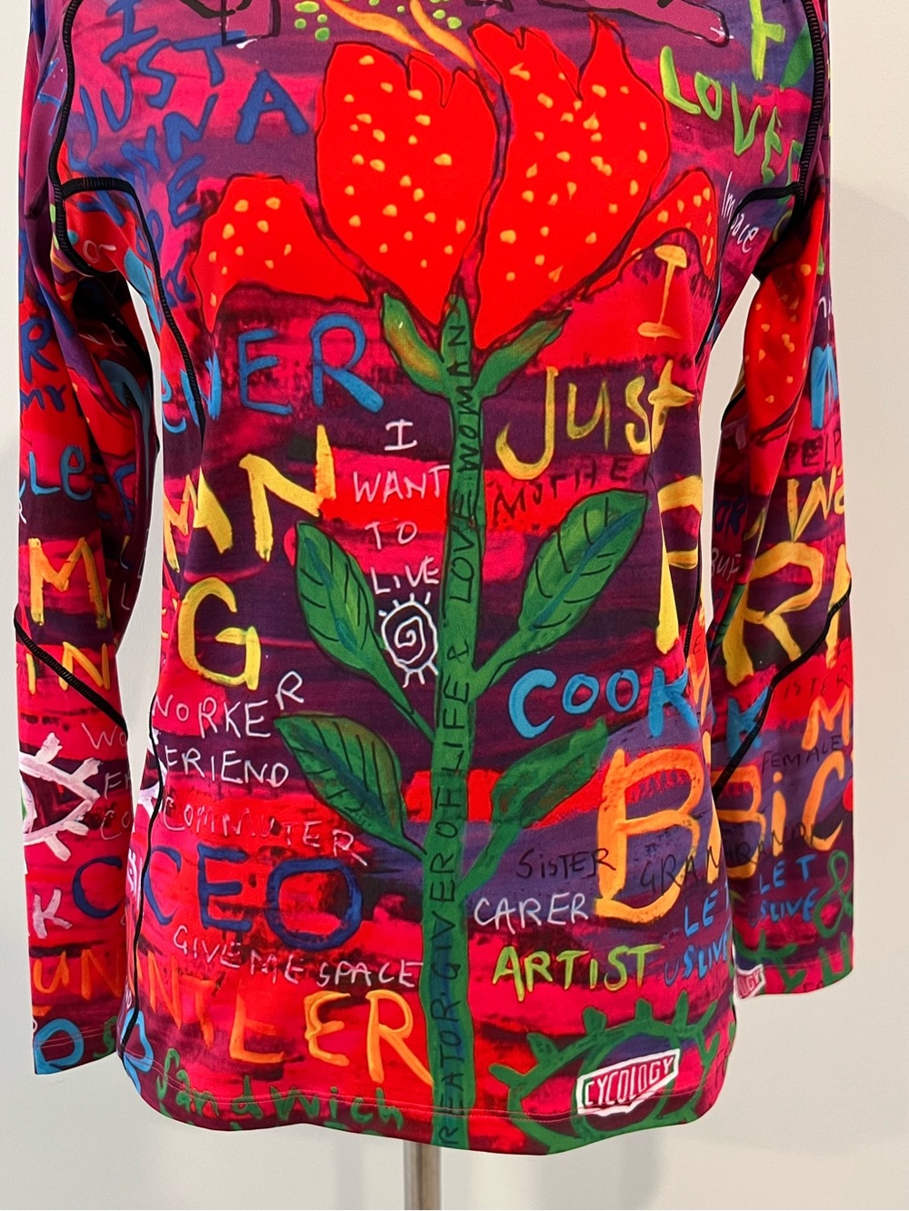 Cycology SEE ME Red Floral Graphic Long Sleeve Base Layer Shirt Womens XL - Picture 4 of 11